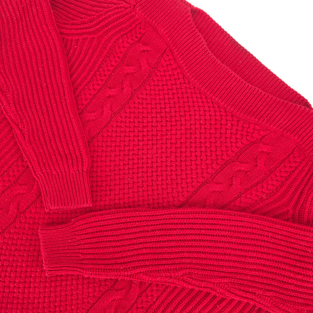 Tommy Hilfiger Cable Knit Sweater S/P Red Lace Trim Feminine Cottagecore Preppy
